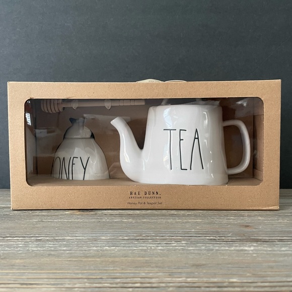 Rae Dunn Tea and Honey Pot with Dipper Set NEW - Picture 1 of 5